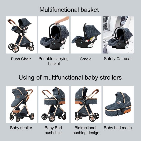 4-in-1 Baby Stroller Travel System | Foldable Lightweight Stroller with Bassinet