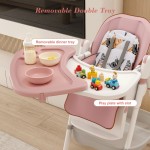 6M-3Y Convertible Baby High Chair Rocker, Foldable, 5-Point Harness, Removable 2-Tier FDA Tray, Silent Lock Wheels