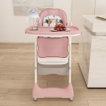 6M-3Y Convertible Baby High Chair Rocker, Foldable, 5-Point Harness, Removable 2-Tier FDA Tray, Silent Lock Wheels