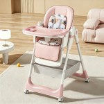 6M-3Y Convertible Baby High Chair Rocker, Foldable, 5-Point Harness, Removable 2-Tier FDA Tray, Silent Lock Wheels