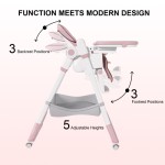 6M-3Y Convertible Baby High Chair Rocker, Foldable, 5-Point Harness, Removable 2-Tier FDA Tray, Silent Lock Wheels