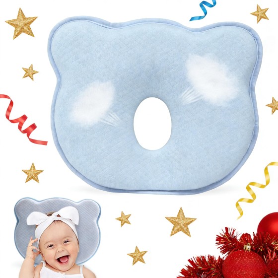 Baby Flat Head Pillow for Newborns - Soft Silicone Memory Foam Head Shaper, Breathable Side Sleeping Pillow