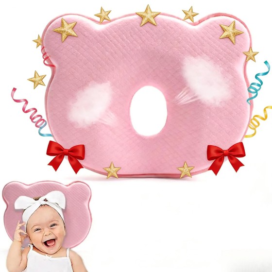 Baby Flat Head Pillow for Newborns - Soft Silicone Memory Foam Head Shaper, Breathable Side Sleeping Pillow