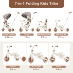 7-in-1 Foldable Toddler Tricycle, Push Bike with Parent Handle, Canopy, Guardrail & Removable Pedal, for Kids 12-72 Months
