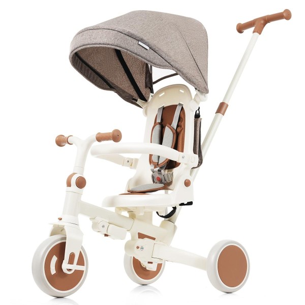 7-in-1 Foldable Toddler Tricycle, Push Bike with Parent Handle, Canopy, Guardrail & Removable Pedal, for Kids 12-72 Months