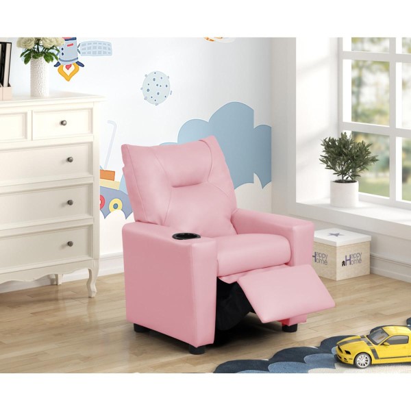 23" Ergonomic Kids Recliner | Adjustable Back & Footrest | Cup Holder + Side Storage | Soft Fabric Padded Armchair
