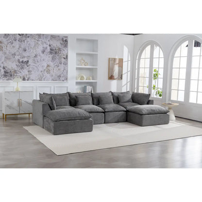 Aobtkel 129.8" Wide Cloud Oversized Modular Sectional Couch - 4-Seat with 2 Ottomans, Deep Wide Seat, True Relax Comfy Living Room Indoor Furniture Set,dorm essentials,home decor