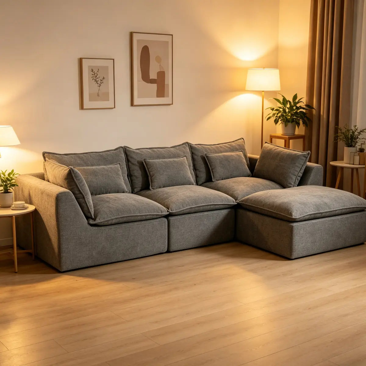 Aobtkel 129.8" Wide Cloud Oversized Modular Sectional Couch - 4-Seat with 2 Ottomans, Deep Wide Seat, True Relax Comfy Living Room Indoor Furniture Set,dorm essentials,home decor