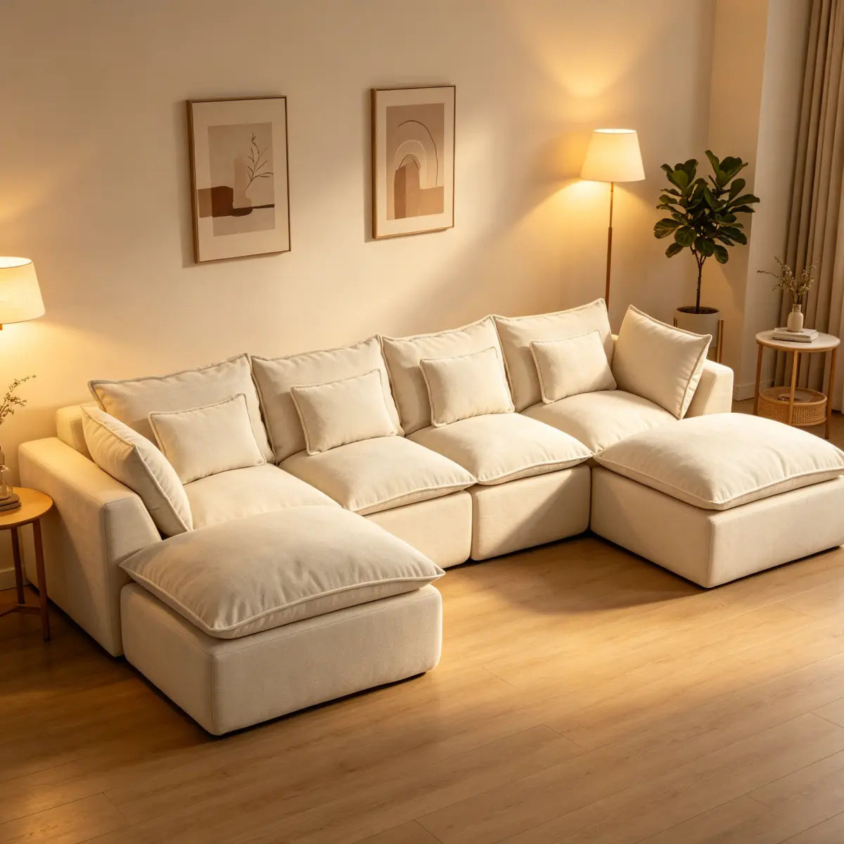 Aobtkel 129.8" Wide Cloud Oversized Modular Sectional Couch - 4-Seat with 2 Ottomans, Deep Wide Seat, True Relax Comfy Living Room Indoor Furniture Set,dorm essentials,home decor