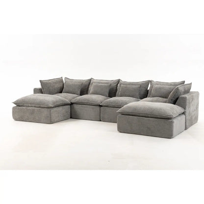 Aobtkel 129.8" Wide Cloud Oversized Modular Sectional Couch - 4-Seat with 2 Ottomans, Deep Wide Seat, True Relax Comfy Living Room Indoor Furniture Set,dorm essentials,home decor