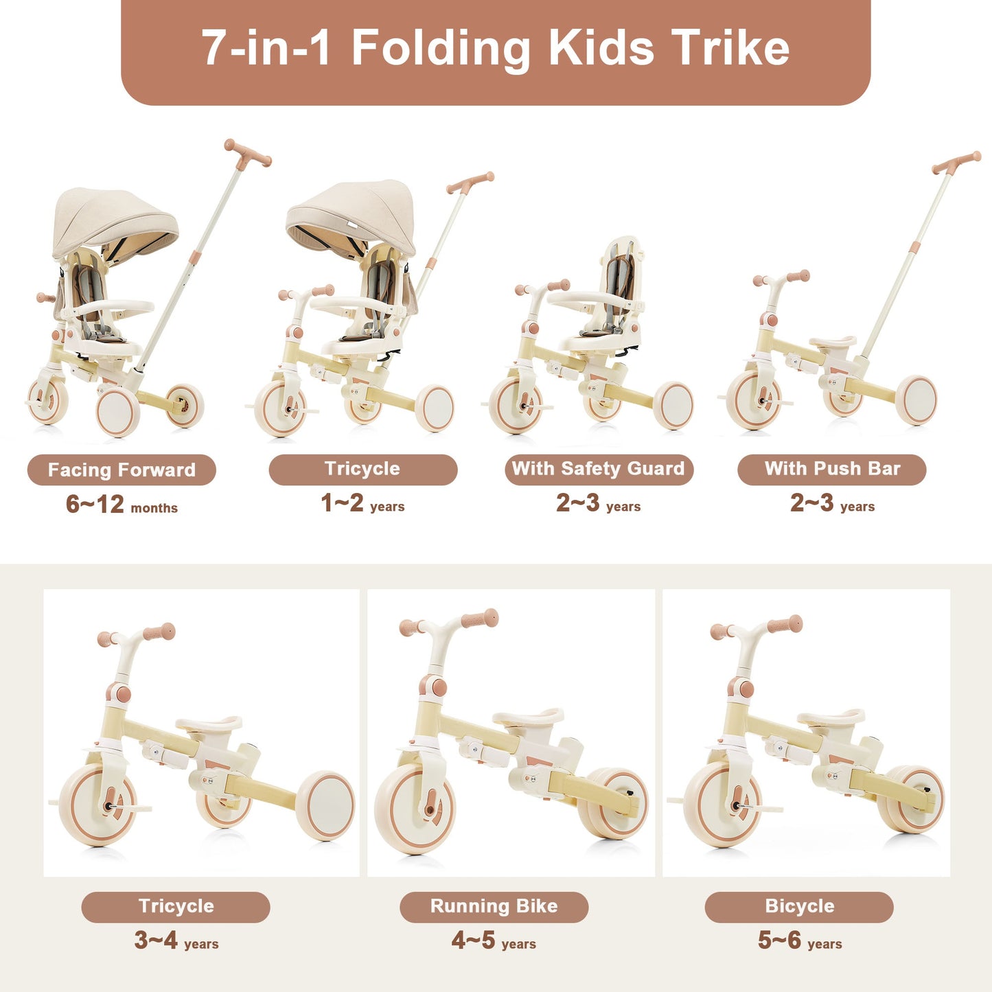 Triciclo para bebé 7 en 1 Aobtkel®