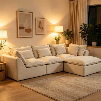 Aobtkel 129.8" Wide Cloud Oversized Modular Sectional Couch - 4-Seat with 2 Ottomans, Deep Wide Seat, True Relax Comfy Living Room Indoor Furniture Set,dorm essentials,home decor