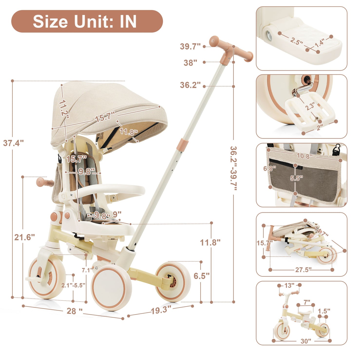 Triciclo para bebé 7 en 1 Aobtkel®